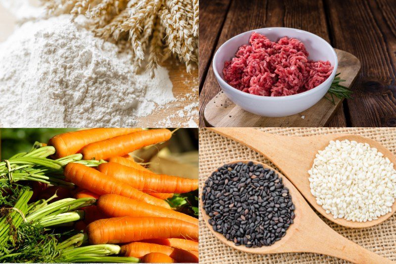 Ingredients for fried sticky rice cake with meat filling