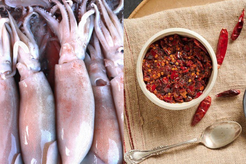 Ingredients for grilled squid with satay