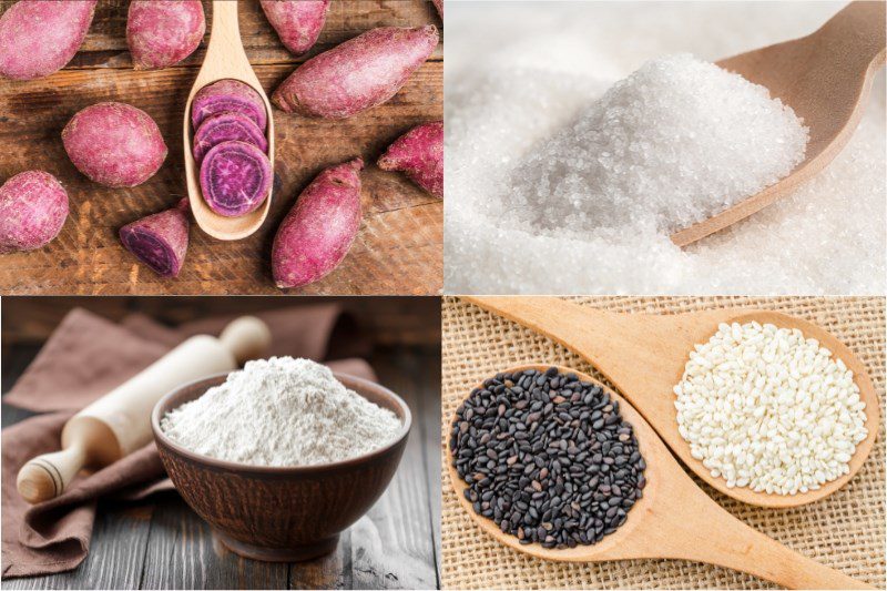 Ingredients for fried sweet potato cake