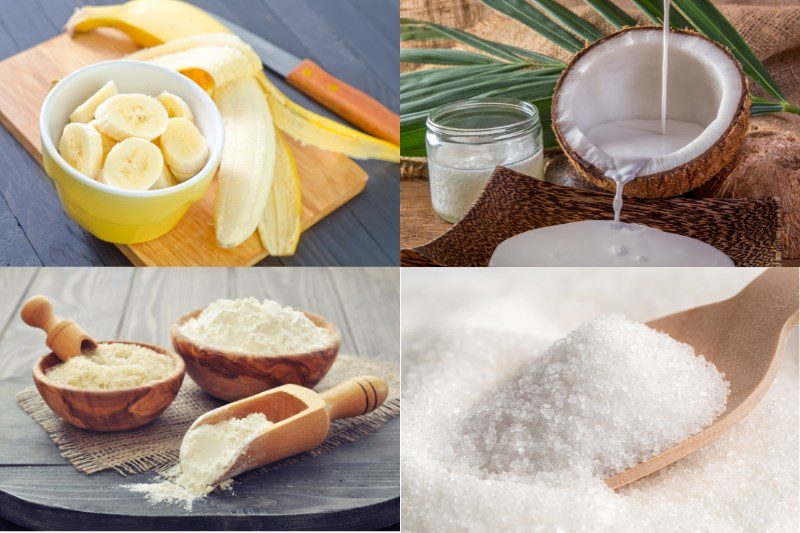 Ingredients for steamed banana cake with rice flour