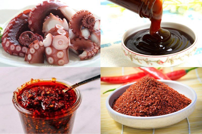Ingredients for grilled octopus with satay