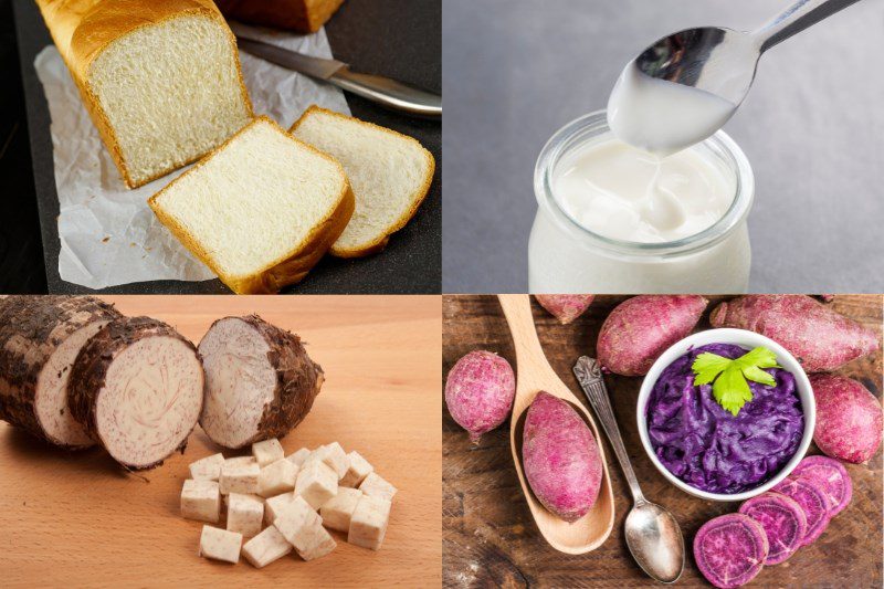 Ingredients for making sandwich bread with purple sweet potato cheese filling