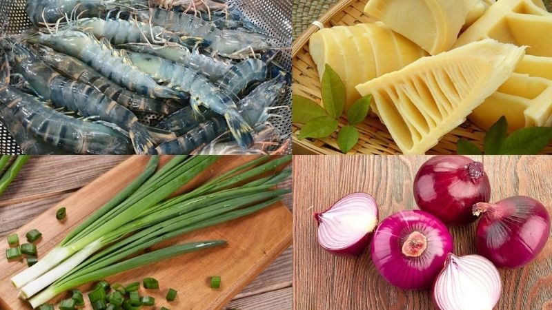 Ingredients for stir-fried shrimp and bamboo shoots