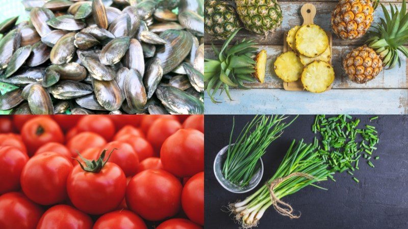 Ingredients for clam soup with pineapple