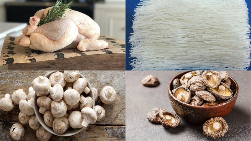 Ingredients for chicken noodle with mushrooms