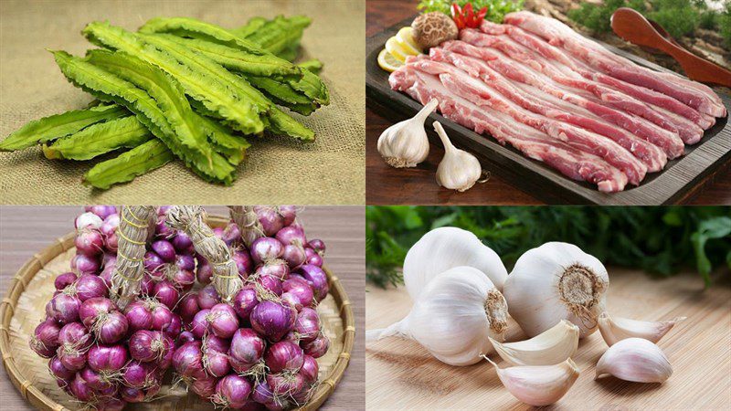 Ingredients for the dish stir-fried long beans with pork