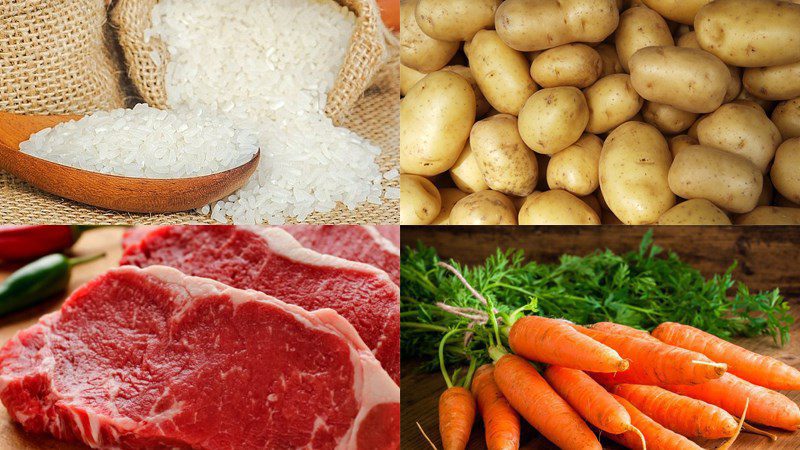 Ingredients for beef and potato porridge