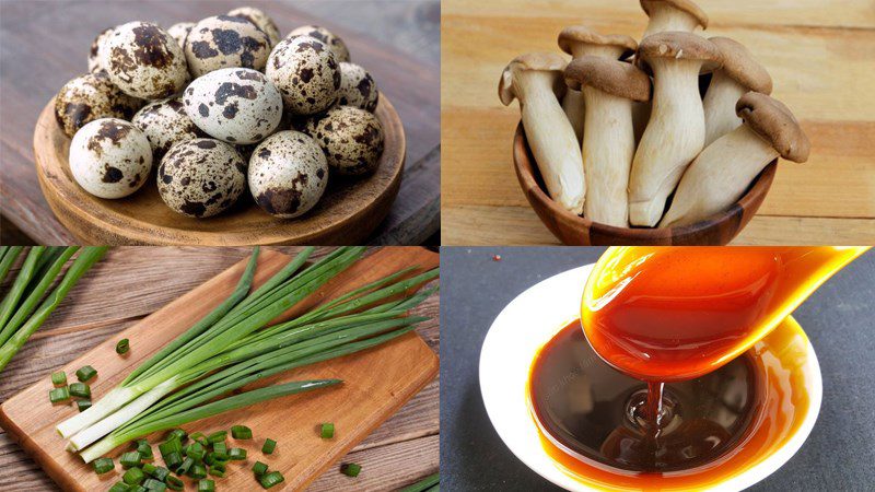 Ingredients for the dish 2 ways to make braised quail eggs with chicken thigh mushrooms