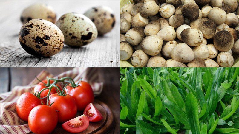 Ingredients for the dish 2 ways to make quail eggs with mushrooms