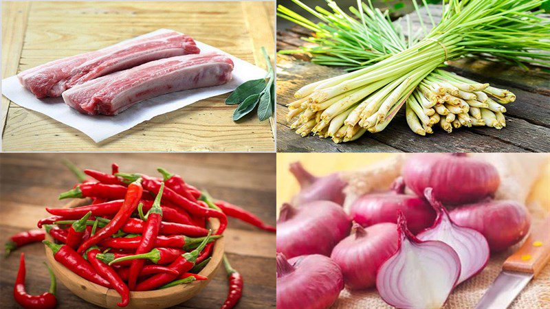 Ingredients for stir-fried pork belly with lemongrass and chili