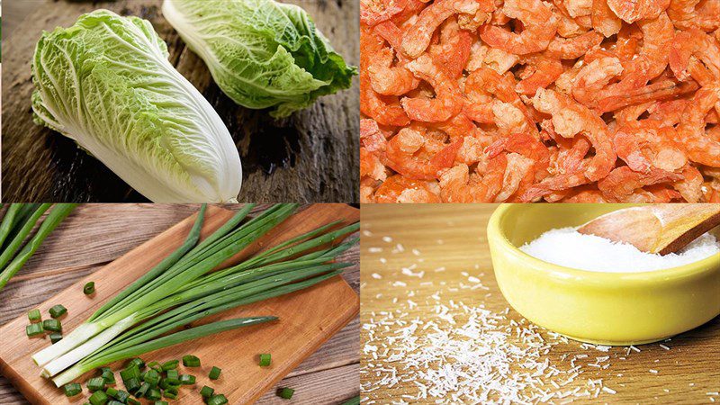 Ingredients for dried shrimp cabbage soup