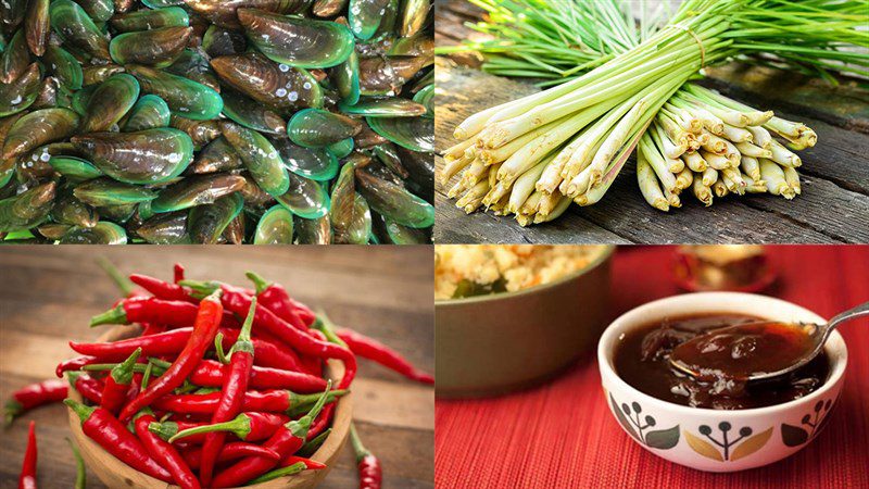 Ingredients for 3 ways to make steamed green mussels