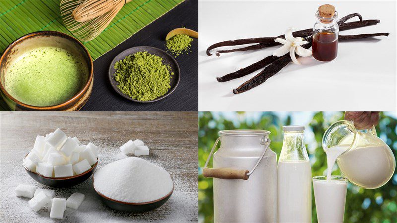 Ingredients for matcha iced drink