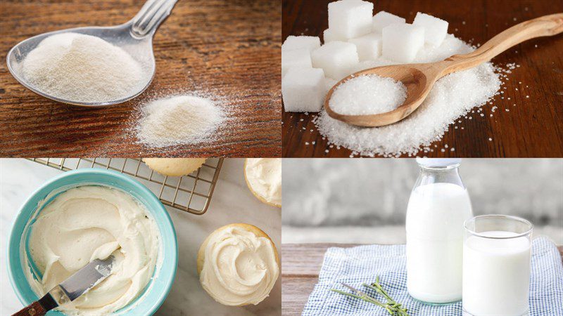 Ingredients for caramel panna cotta, panna cotta with caramel sauce