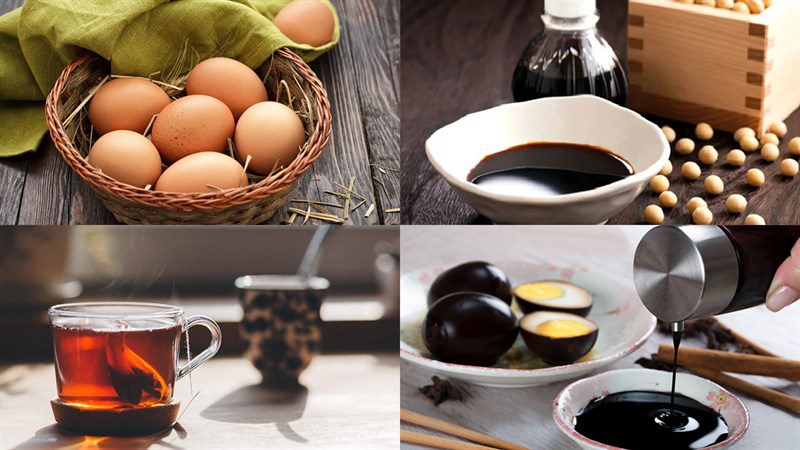 Ingredients for 2 ways to make marbled eggs (tea eggs)