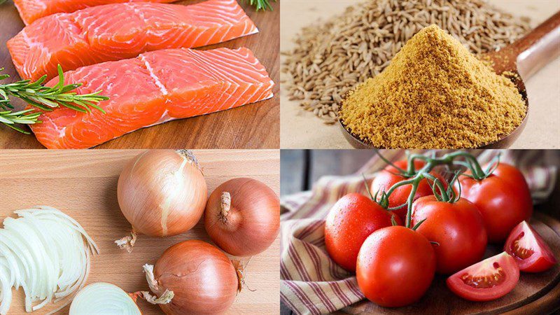 Ingredients for mackerel curry and salmon curry
