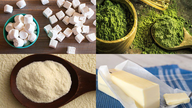 Ingredients for green tea - chocolate nougat candy