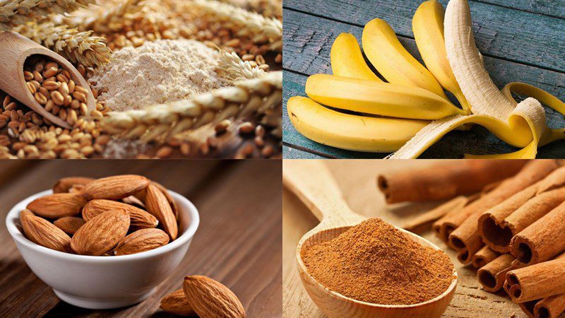 Ingredients for banana almond cake made with an air fryer