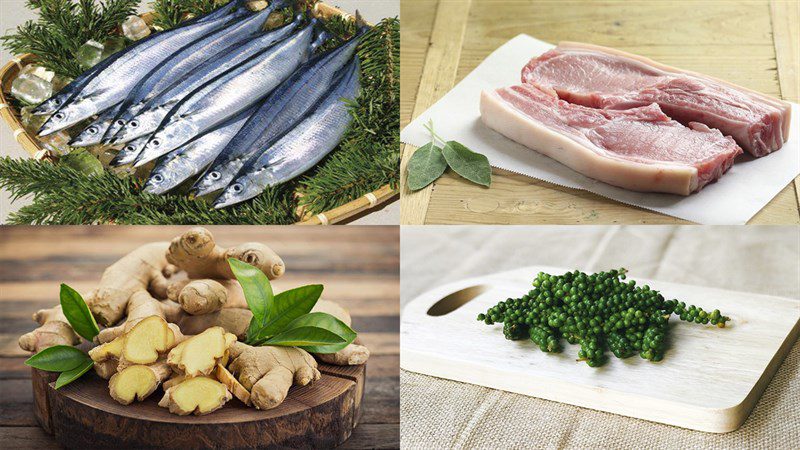 Ingredients for the dish of braised needlefish with pepper and galangal