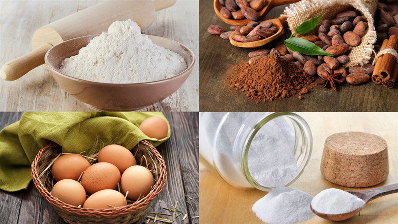 Ingredients for chocolate fried donuts, baked chocolate donuts