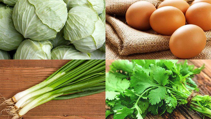 Ingredients for fresh shrimp and egg cabbage soup