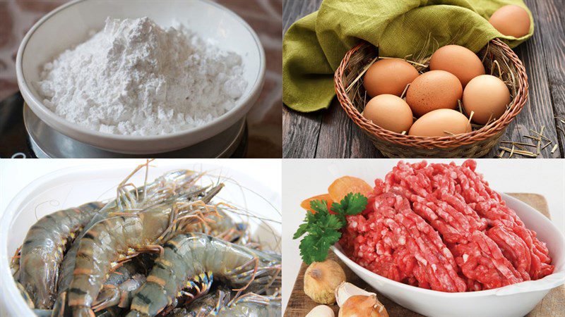 Ingredients for Hue shrimp and meat banh ep using mold