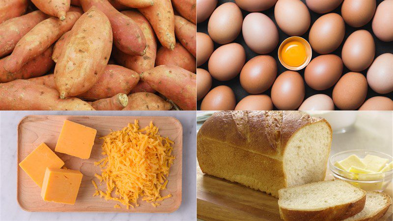 Ingredients for making sweet potato cheese sandwich bread