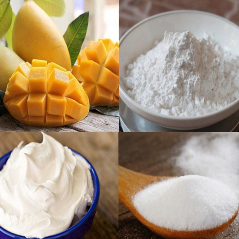 Ingredients for the pudding dessert with mango
