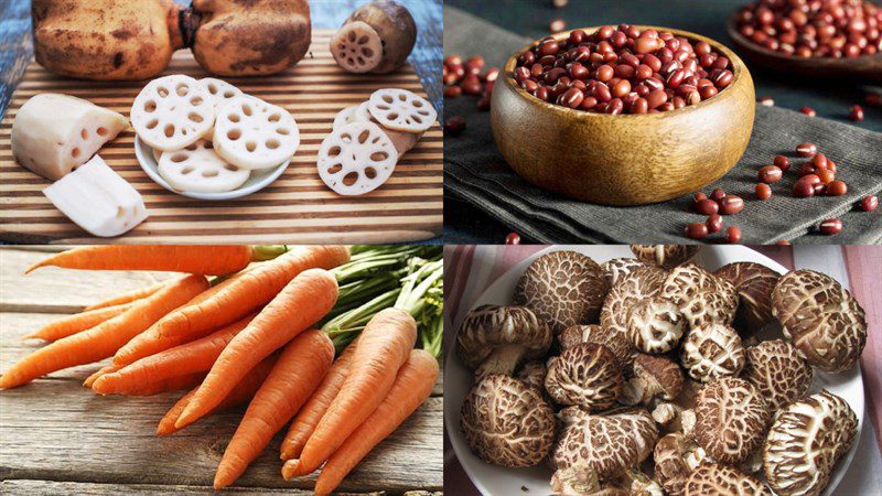 Ingredients for the dish 2 ways to cook lotus root soup with mushrooms and red beans