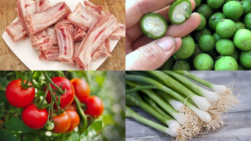 Ingredients for dish 2 ways to make rib noodles cooked with sấu