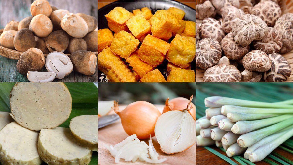 Ingredients for vegetarian mushroom noodle soup