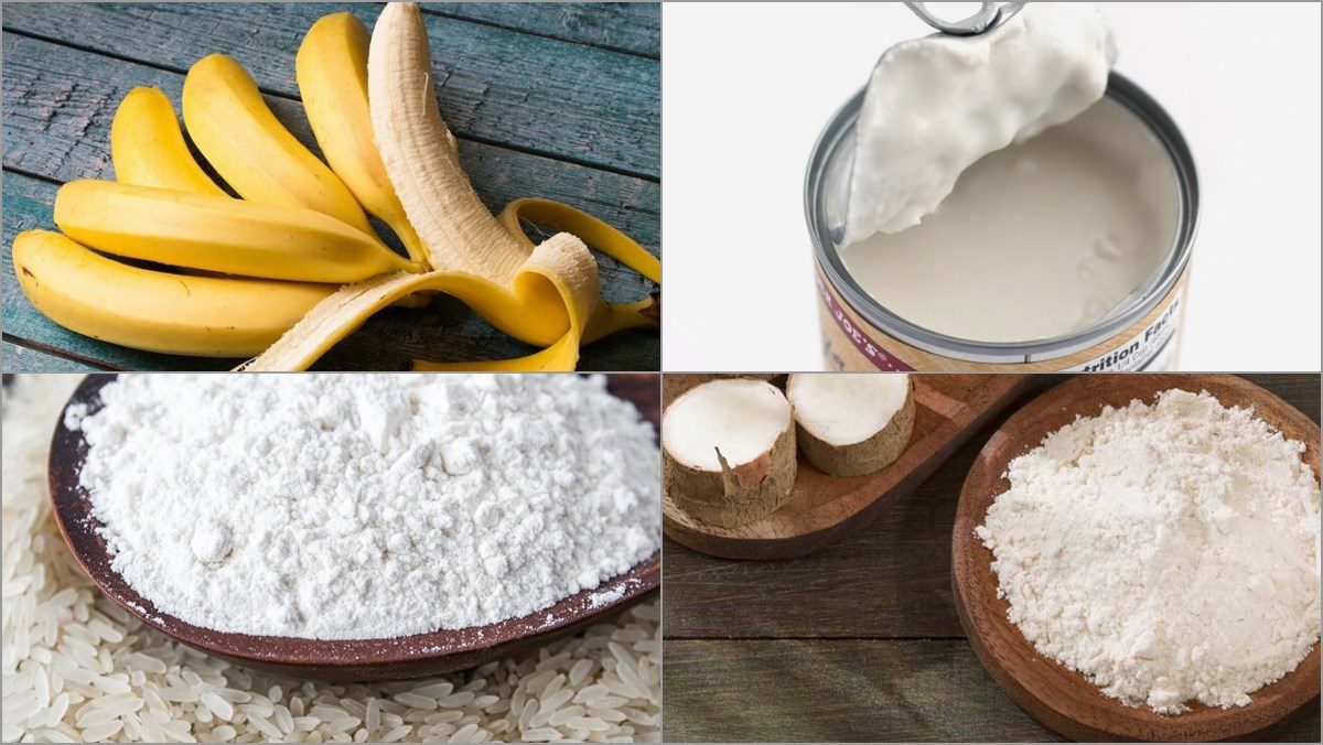 Ingredients for steamed banana cake with rice flour