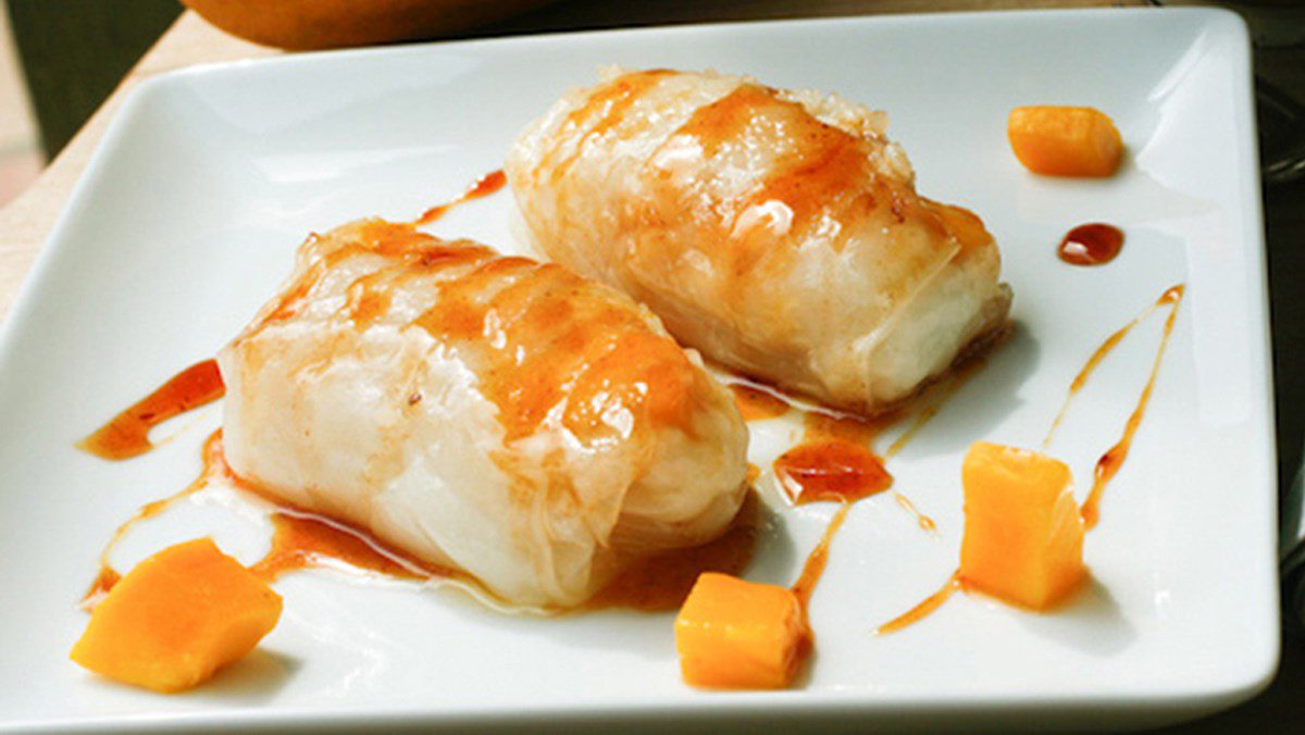 Coconut milk mango rice spring rolls