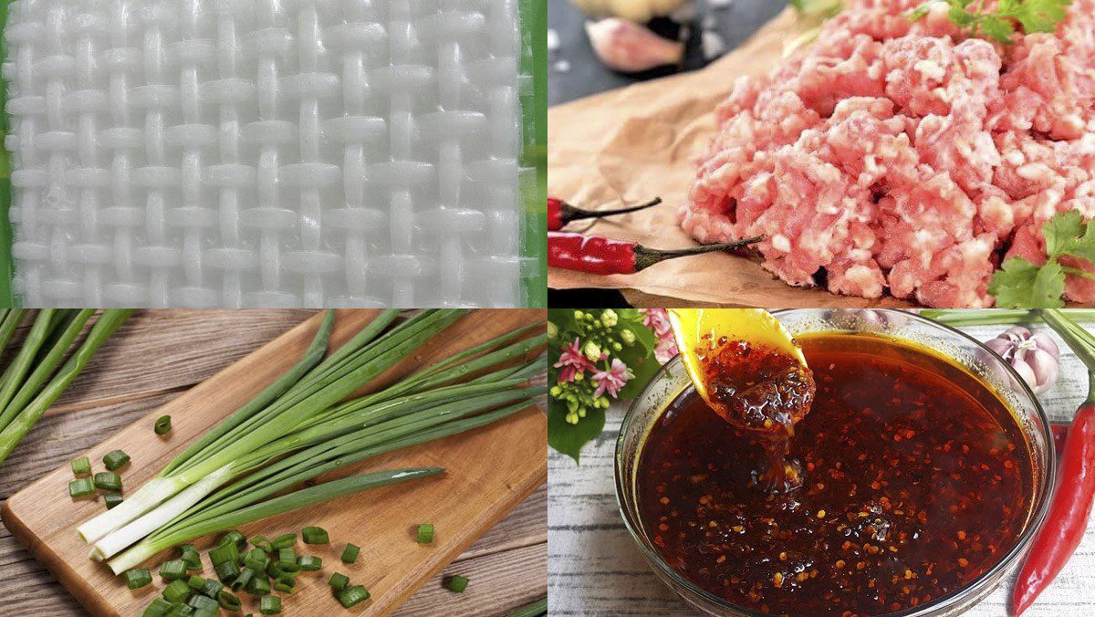 Ingredients for the dish rice paper with ground meat and onion oil