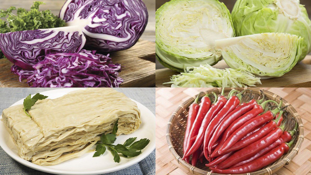 Ingredients for stir-fried purple cabbage dish