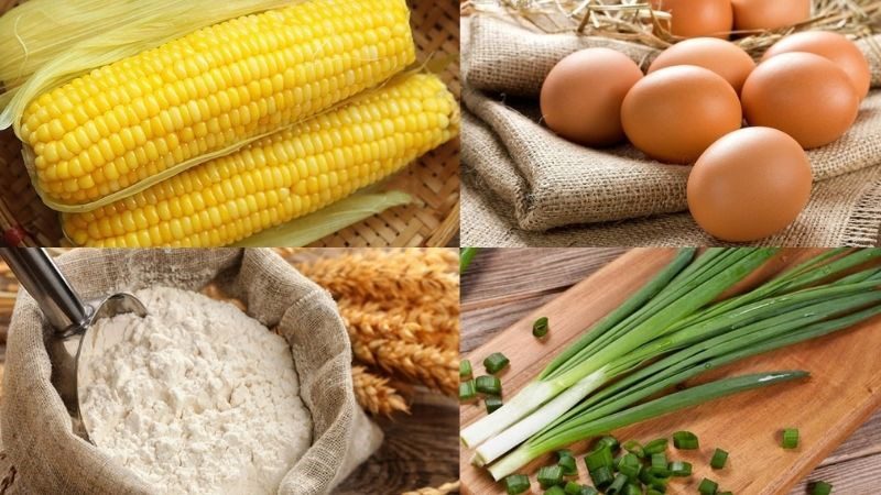 Ingredients for fried corn with eggs