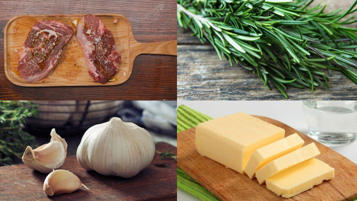 Ingredients for beef steak with garlic butter sauce