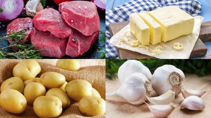 Ingredients for beef steak with garlic butter sauce