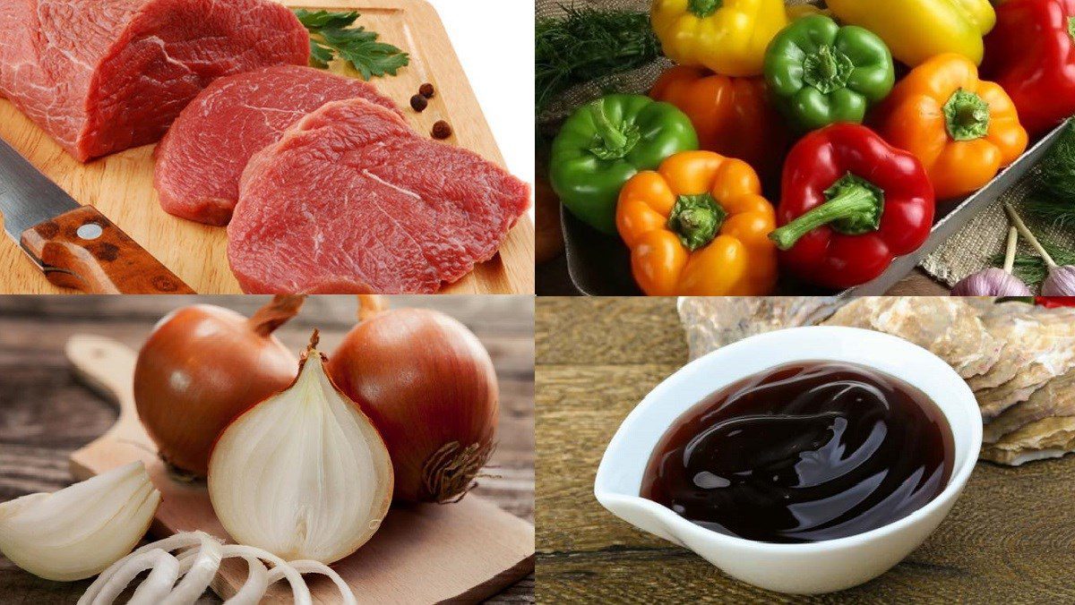 Ingredients for grilled beef with vegetables