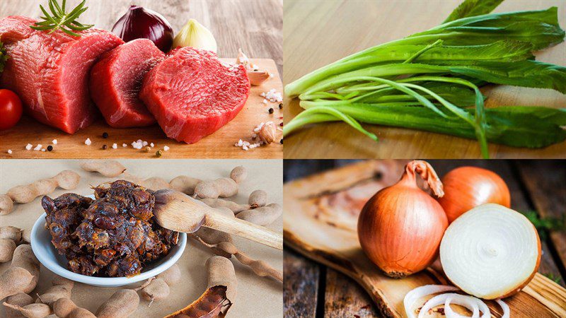 Ingredients for raw beef salad with tamarind