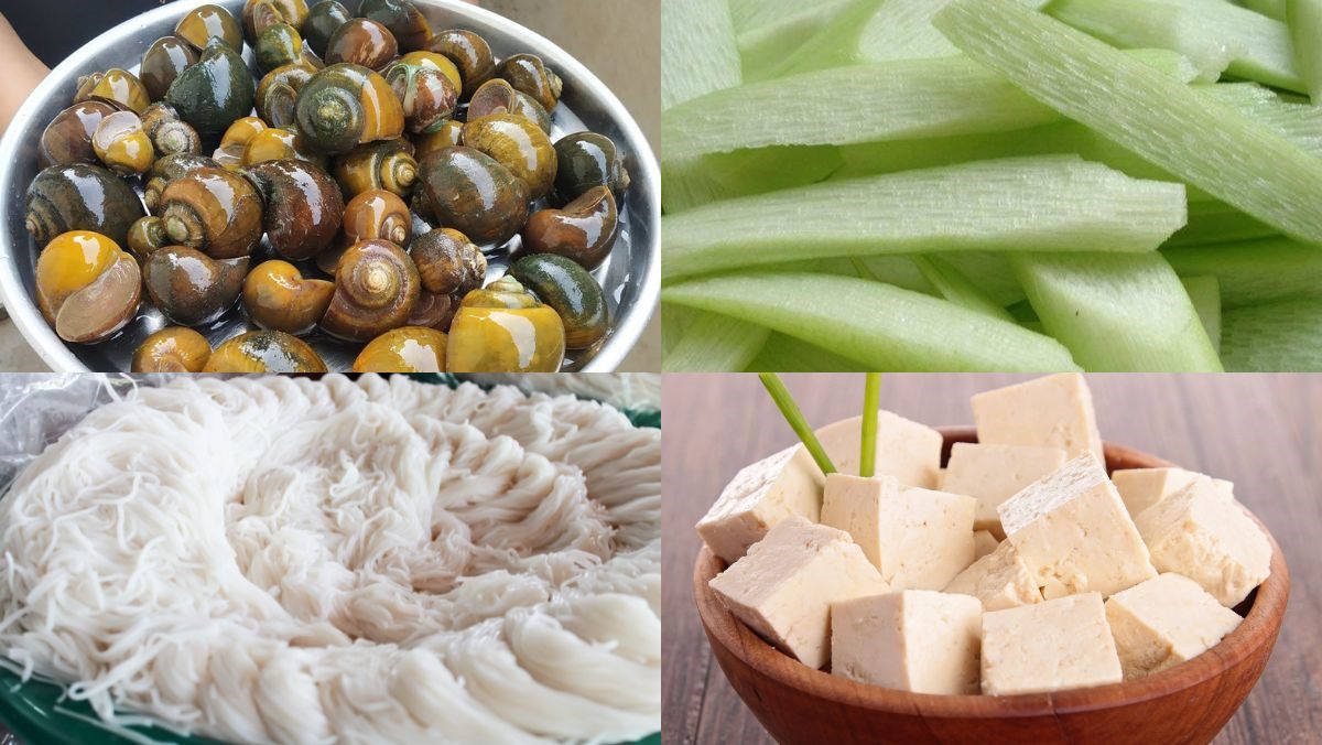 Ingredients for noodle soup with water lily