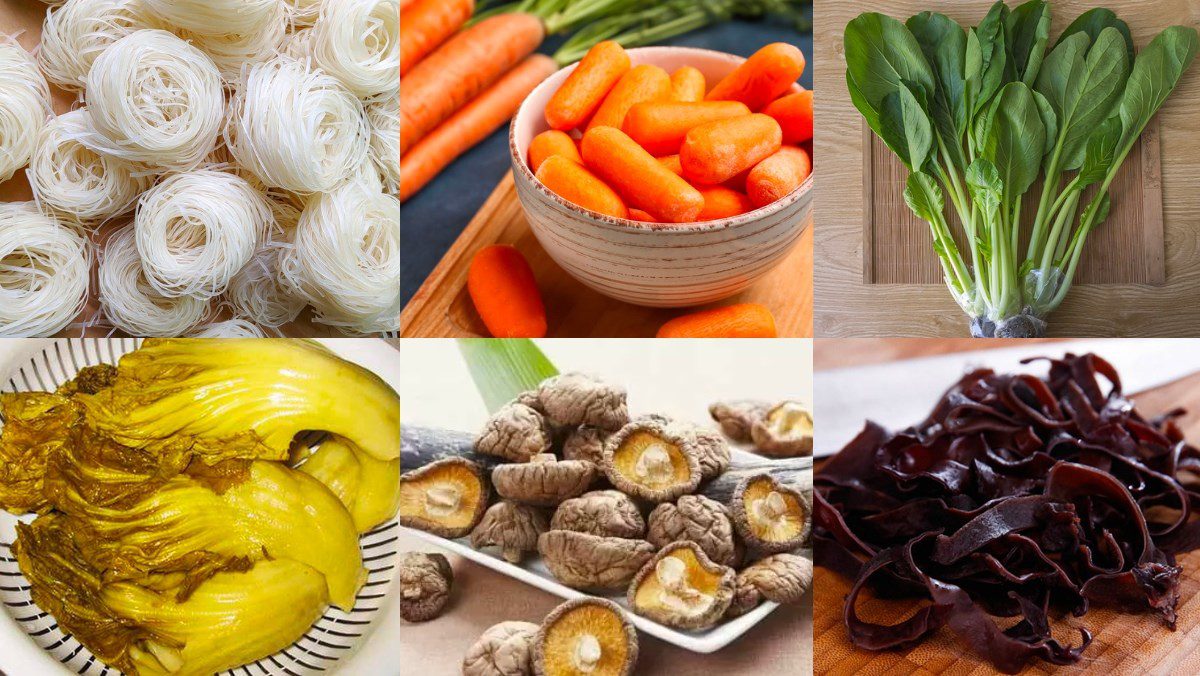 Ingredients for stir-fried noodles with pickled mustard greens
