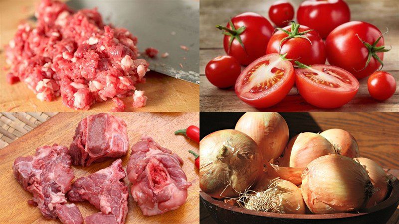 Ingredients for minced meat tomato noodle dish