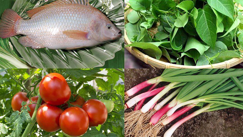 Ingredients for the dish of giang leaf soup with red tilapia