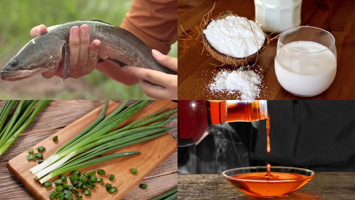 Ingredients for the dish 2 ways to make catfish stewed in coconut water