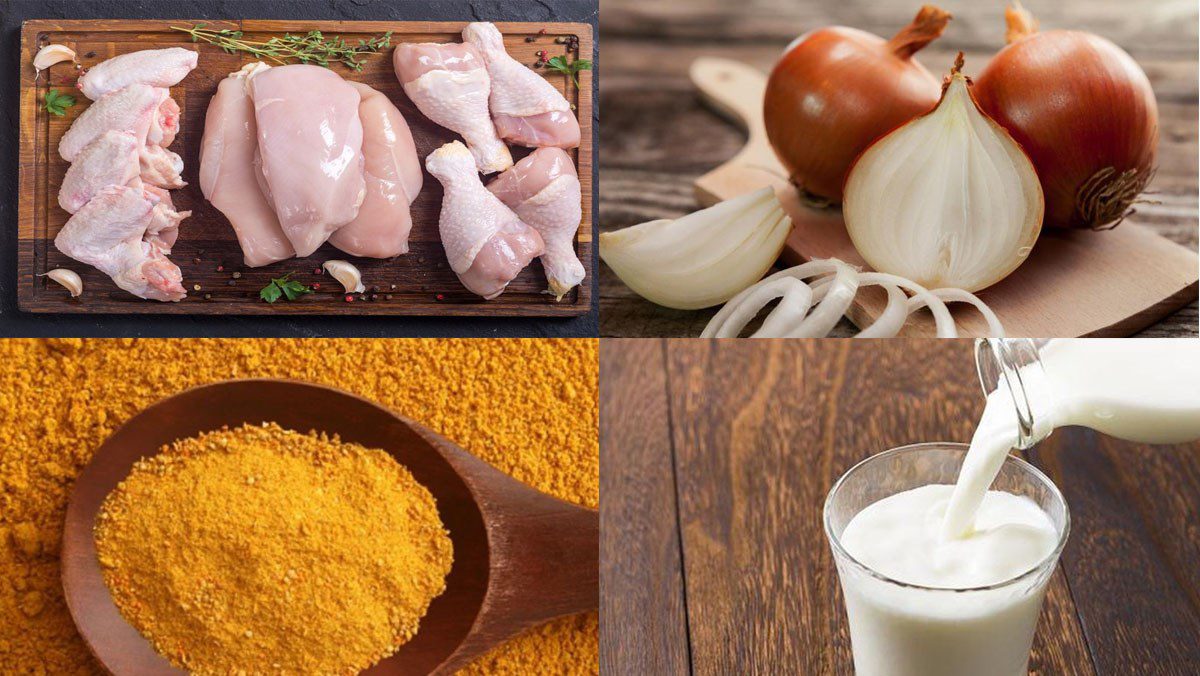 Ingredients for chicken curry with fresh milk