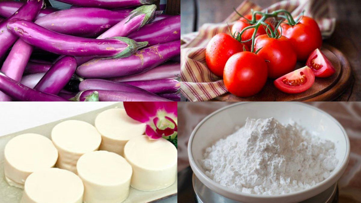Ingredients for eggplant in tomato sauce