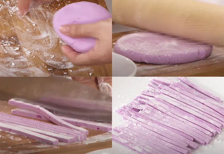 Step 4 Rolling and cutting the dough for purple yam cake