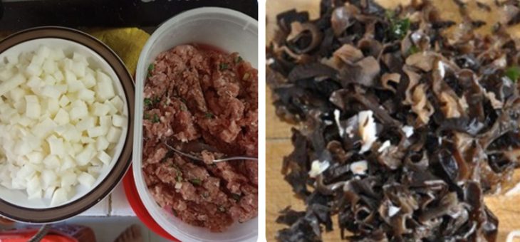 Step 2 Chop the meat and other ingredients for keto rice rolls