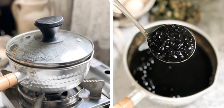 Step 5 Making black sugar pearls Flan cake with milk tea and black sugar pearls